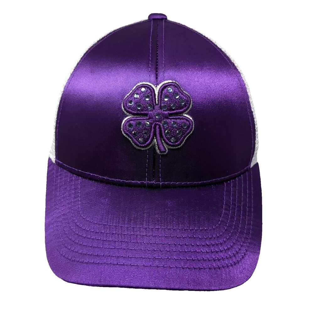Black Clover Baseball Cap Purple One Size Jeweled Clover Mesh Live Lucky Hat
